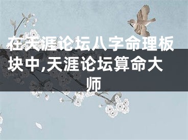 在天涯论坛八字命理板块中,天涯论坛算命大师
