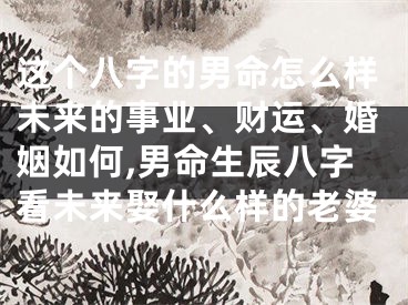 这个八字的男命怎么样未来的事业、财运、婚姻如何,男命生辰八字看未来娶什么样的老婆