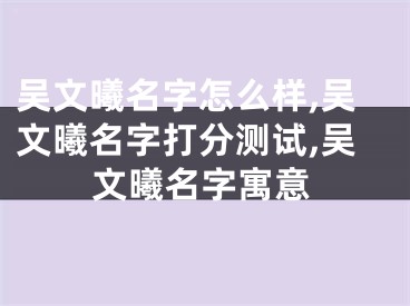 吴文曦名字怎么样,吴文曦名字打分测试,吴文曦名字寓意