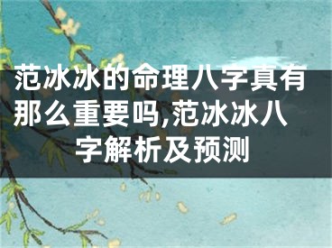 范冰冰的命理八字真有那么重要吗,范冰冰八字解析及预测