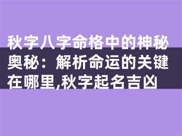 秋字八字命格中的神秘奥秘：解析命运的关键在哪里,秋字起名吉凶