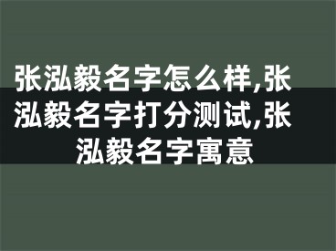 张泓毅名字怎么样,张泓毅名字打分测试,张泓毅名字寓意