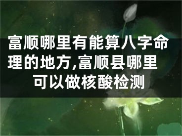 富顺哪里有能算八字命理的地方,富顺县哪里可以做核酸检测