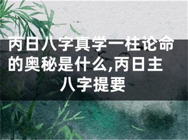 丙日八字真学一柱论命的奥秘是什么,丙日主八字提要