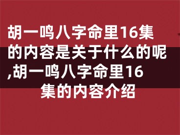 胡一鸣八字命里16集的内容是关于什么的呢,胡一鸣八字命里16集的内容介绍