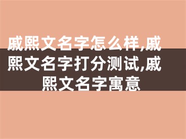 戚熙文名字怎么样,戚熙文名字打分测试,戚熙文名字寓意