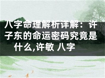 八字命理解析详解：许子东的命运密码究竟是什么,许敏 八字
