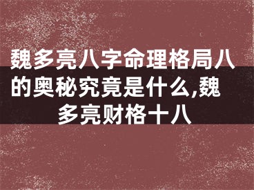 魏多亮八字命理格局八的奥秘究竟是什么,魏多亮财格十八
