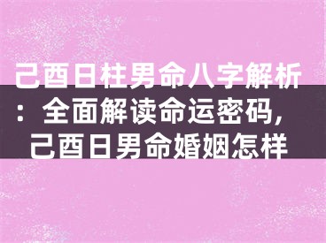 己酉日柱男命八字解析：全面解读命运密码,己酉日男命婚姻怎样