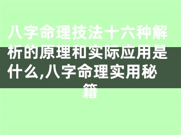 八字命理技法十六种解析的原理和实际应用是什么,八字命理实用秘籍