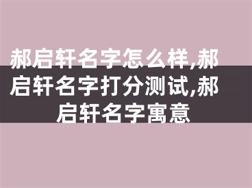 郝启轩名字怎么样,郝启轩名字打分测试,郝启轩名字寓意