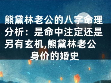 熊黛林老公的八字命理分析：是命中注定还是另有玄机,熊黛林老公身价的婚史