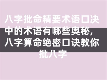 八字批命精要术语口决中的术语有哪些奥秘,八字算命绝密口诀教你批八字