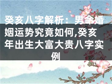 癸亥八字解析:男命婚姻运势究竟如何,癸亥年出生大富大贵八字实例