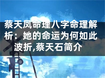 蔡天凤命理八字命理解析：她的命运为何如此波折,蔡天石简介
