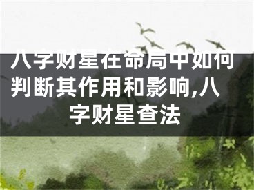 八字财星在命局中如何判断其作用和影响,八字财星查法