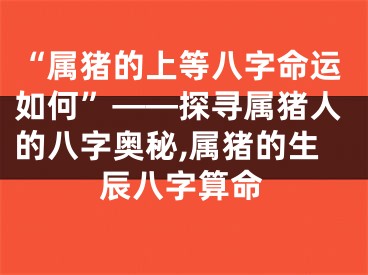 “属猪的上等八字命运如何”——探寻属猪人的八字奥秘,属猪的生辰八字算命