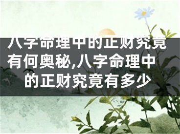八字命理中的正财究竟有何奥秘,八字命理中的正财究竟有多少