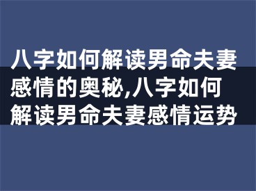 八字如何解读男命夫妻感情的奥秘,八字如何解读男命夫妻感情运势