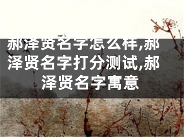 郝泽贤名字怎么样,郝泽贤名字打分测试,郝泽贤名字寓意