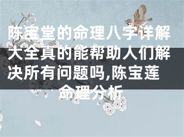 陈宝堂的命理八字详解大全真的能帮助人们解决所有问题吗,陈宝莲命理分析