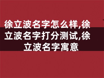 徐立波名字怎么样,徐立波名字打分测试,徐立波名字寓意
