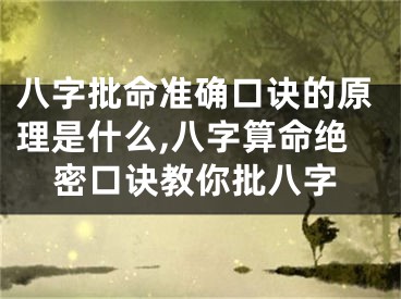 八字批命准确口诀的原理是什么,八字算命绝密口诀教你批八字