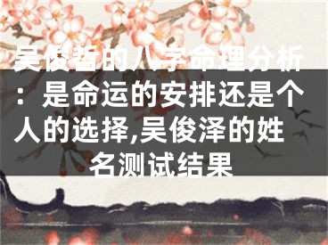 吴俊哲的八字命理分析：是命运的安排还是个人的选择,吴俊泽的姓名测试结果