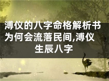 溥仪的八字命格解析书为何会流落民间,溥仪生辰八字