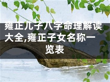雍正儿子八字命理解读大全,雍正子女名称一览表
