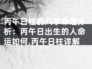 丙午日柱的八字命理分析：丙午日出生的人命运如何,丙午日柱详解