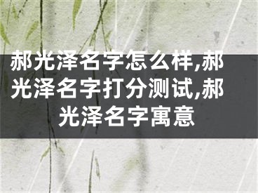 郝光泽名字怎么样,郝光泽名字打分测试,郝光泽名字寓意