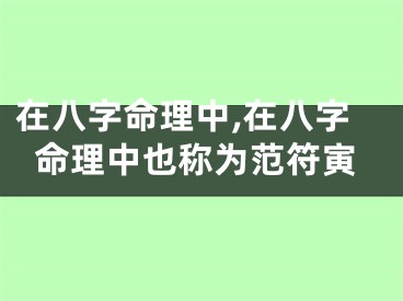 在八字命理中,在八字命理中也称为范符寅