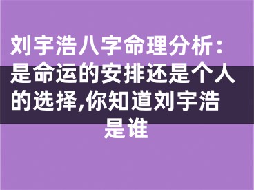 刘宇浩八字命理分析：是命运的安排还是个人的选择,你知道刘宇浩是谁