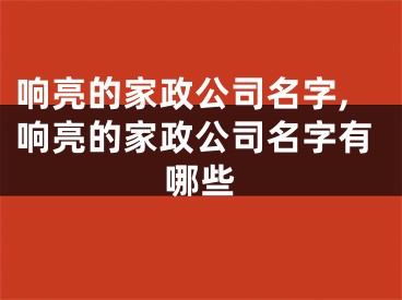 响亮的家政公司名字,响亮的家政公司名字有哪些