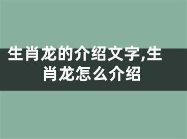 生肖龙的介绍文字,生肖龙怎么介绍