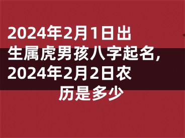 2024年2月1日出生属虎男孩八字起名,2024年2月2日农历是多少
