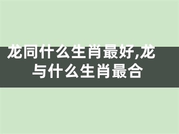 龙同什么生肖最好,龙与什么生肖最合