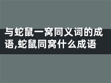 与蛇鼠一窝同义词的成语,蛇鼠同窝什么成语