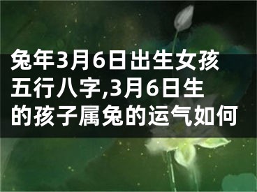 兔年3月6日出生女孩五行八字,3月6日生的孩子属兔的运气如何