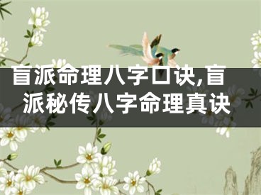 盲派命理八字口诀,盲派秘传八字命理真诀