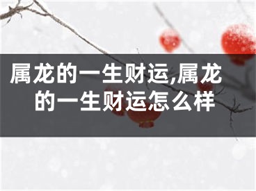 属龙的一生财运,属龙的一生财运怎么样