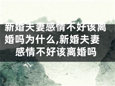 新婚夫妻感情不好该离婚吗为什么,新婚夫妻感情不好该离婚吗