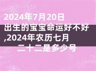 2024年7月20日出生的宝宝命运好不好,2024年农历七月二十二是多少号