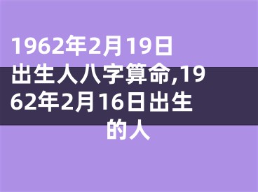 1962年2月19日出生人八字算命,1962年2月16日出生的人