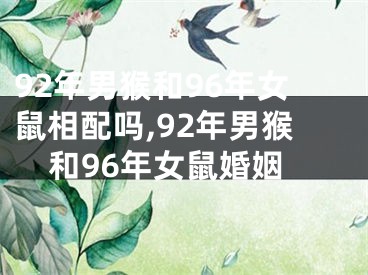 92年男猴和96年女鼠相配吗,92年男猴和96年女鼠婚姻