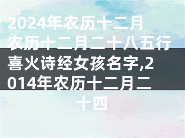 2024年农历十二月农历十二月二十八五行喜火诗经女孩名字,2014年农历十二月二十四