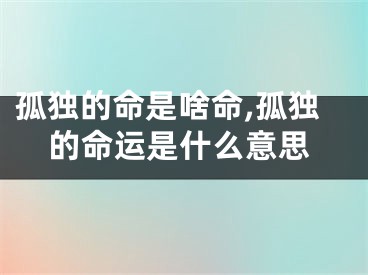 孤独的命是啥命,孤独的命运是什么意思