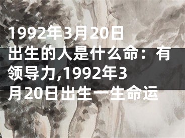 1992年3月20日出生的人是什么命：有领导力,1992年3月20日出生一生命运