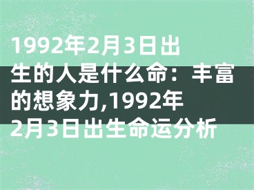 1992年2月3日出生的人是什么命：丰富的想象力,1992年2月3日出生命运分析